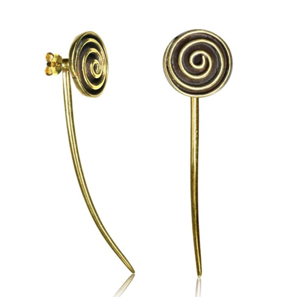 Messing Ohrstecker antik golden Ear Jacket gebogene lange Spitze Blume Spirale