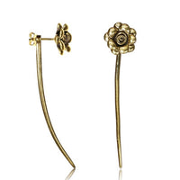 Load image into Gallery viewer, Messing Ohrstecker antik golden Ear Jacket gebogene lange Spitze Blume Spirale
