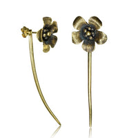 Load image into Gallery viewer, Messing Ohrstecker antik golden Ear Jacket gebogene lange Spitze Blume Spirale
