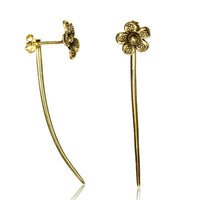 Load image into Gallery viewer, Messing Ohrstecker antik golden Ear Jacket gebogene lange Spitze Blume Spirale
