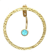 Load image into Gallery viewer, Messing Ohrstecker gold Ear Jacket Kreis gehämmert Türkis Onyx Doppelohrstecker
