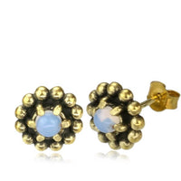 Load image into Gallery viewer, Messing Stein Kristall Ohrstecker gold Kugelblume 10mm

