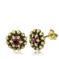 Load image into Gallery viewer, Messing Stein Kristall Ohrstecker gold Kugelblume 10mm
