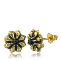 Load image into Gallery viewer, Messing Stein Kristall Ohrstecker gold Blümchen 10mm
