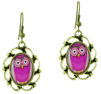 Load image into Gallery viewer, Ohrringe Messing Damen Ohrhänger Kupfer Ohrschmuck Schmuck Motiv Eule pink
