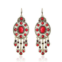 Load image into Gallery viewer, Brass Ohrringe Ohrhänger Ohrschmuck Damen Brasshänger Vintage Steine oval rot
