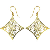 Load image into Gallery viewer, Ohrringe Raute Mandel Spiralen Messing Brass antik golden Tribal Ohrhänger nickelfrei Schmuck
