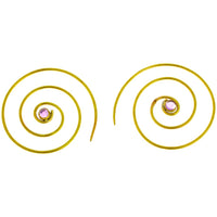 Cargar imagen en el visor de la galería, Spiralen Ohrringe dünn Amethyst rund Messing antik golden nickelfrei Piercing Tribal Brass Schmuck
