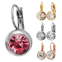 Load image into Gallery viewer, Brass Ohrringe Bügel Halbkugel Glaskristall facettiert nickelfrei gold rotgold silber
