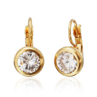 Load image into Gallery viewer, Brass Ohrringe Bügel Halbkugel Glaskristall facettiert nickelfrei gold rotgold silber
