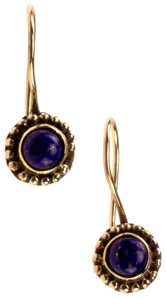 Ohrringe Blume Perlen 10 mm Lapis blau Messing Brass antik golden Tribal Ohrhänger