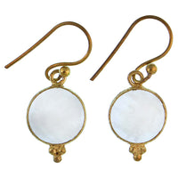 Cargar imagen en el visor de la galería, Ohrringe Mondstein Kreis Dreieck Messing antik golden Damen Ohrhänger weiß Schmuck
