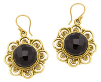 Cargar imagen en el visor de la galería, Ohrringe Onyx facettiert Blume Bögen Messing antik golden Tribal 25 mm
