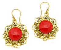 Cargar imagen en el visor de la galería, Ohrringe Jaspis facettiert Blume Bögen Messing antik golden Tribal 25 mm
