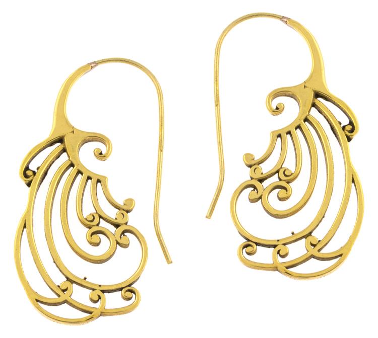 Ohrhänger Spiralen lange Bögen Messing Brass antik golden Tribal Piercing Ohrringe