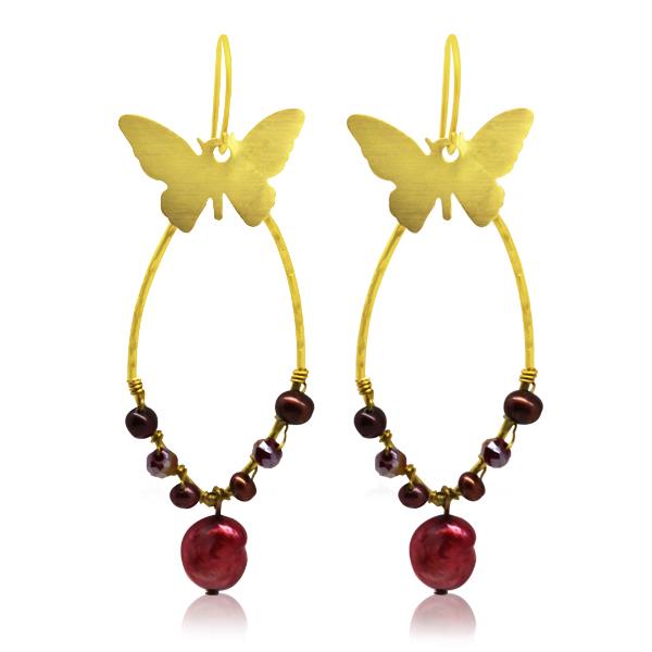 Kupferohrringe Creolen Schmetterling golden roten Perlen Ohrringe groß oval Damen Schmuck