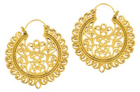 Load image into Gallery viewer, Ohrringe verschnörkelt Kreis Rand Messing Brass antik golden Tribal Schmuck
