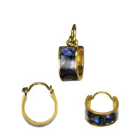 Load image into Gallery viewer, Messing Ohrringe gold Abalone Muschel Imitat Creolen
