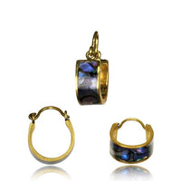 Load image into Gallery viewer, Messing Ohrringe gold Abalone Muschel Imitat Creolen
