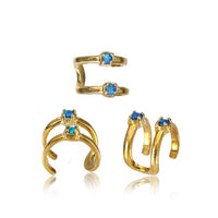 Load image into Gallery viewer, Ear cuff Dread Lock Bead Messing gold Opal blau Bögen
