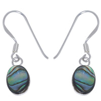 Load image into Gallery viewer, Damen Ohrringe/Ohrhänger aus Pauamuschel-Abalone, Perlmutt in 925 Sterling Silber eingefasst, ca. 8x5 mm
