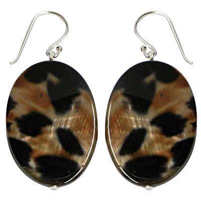 Perlmuttmuschel Ohrringe oval Perlmutt Leoparden Muster 925er Sterling Silber