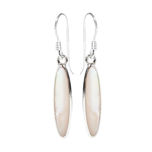 Silberohrringe, Perlmuttfarben und Silber, aus Perlmutt, in Silber eingefasst, oval, 925er Sterlingsilber-Bügel, 20 mm lang