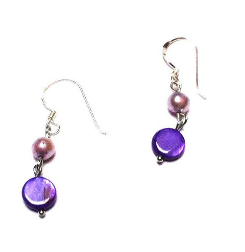 Perlmutt Perle Silberohrringe Ohrringe Ohrhänger 925er Sterling Silber Damen Schmuck lila gefärbt