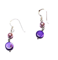 Cargar imagen en el visor de la galería, Perlmutt Perle Silberohrringe Ohrringe Ohrhänger 925er Sterling Silber Damen Schmuck lila gefärbt
