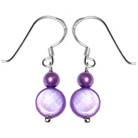 Cargar imagen en el visor de la galería, Perlmuttohrringe lila Perle Perlmutt Scheibe 925er Sterling Silber Ohrringe Schmuck
