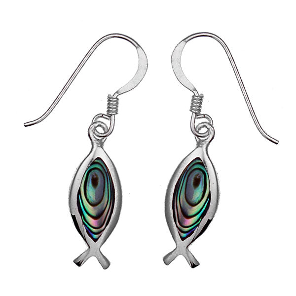 Perlmuttohrringe Fisch Abalone bunt 20 mm 925er Sterling Silber Ohrringe Paua