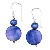 Cargar imagen en el visor de la galería, Perlmuttohrringe blau 25 mm Perle Perlmutt Scheibe 925er Sterling Silber Ohrringe Schmuck
