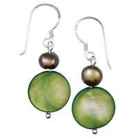 Cargar imagen en el visor de la galería, Perlmuttohrringe grün 25 mm Perle Perlmutt Scheibe 925er Sterling Silber Ohrringe Schmuck
