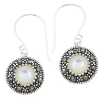 Cargar imagen en el visor de la galería, Silberohrringe rund 11 mm Perlmutt Silberrrand Glitzer 925 Sterlingsilber Ohrringe
