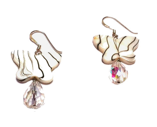 Muschel Perlmutt Glaskristall Silberohrringe Ohrringe Ohrhänger 925er Silber Damen Glitzer Schmuck Schmetterling Zebra