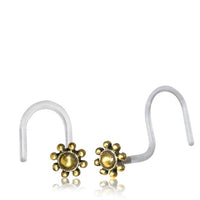 Load image into Gallery viewer, Nostril Piercing Messing Nasenstecker Screw Ende Bioflex 0,8 mm golden Steine
