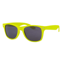Cargar imagen en el visor de la galería, The Sonnenbrille Nerd einfarbig Unisex features bright yellow frames and dark, rectangular lenses with 400 UV protection, offering a stylish look on a white background.
