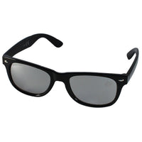 Cargar imagen en el visor de la galería, A Sonnenbrille Nerd einfarbig Unisex Brille with dark tinted, mirrored lenses and 400 UV protection, shown on a white background.
