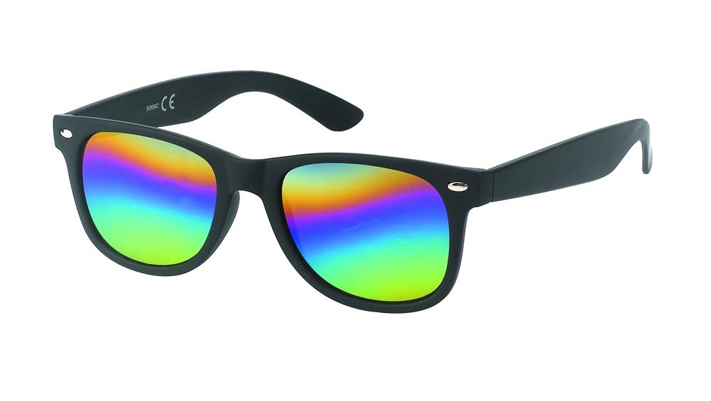 Sonnenbrille schwarz klein Unisex Nerd Regenbogen verspiegelt 400 UV
