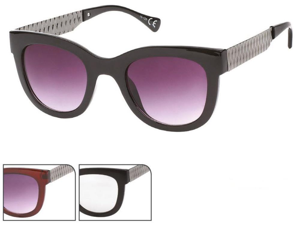 Sonnenbrille Nerd breite Metallbügel Rautenmuster 400 UV Bügelkappen