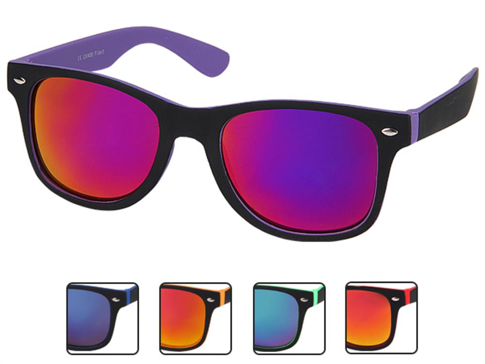 Sonnenbrille verspiegelt schmal 400 UV Nerdbrille schwarz innen bunt