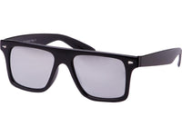 Cargar imagen en el visor de la galería, A pair of Sonnenbrille kantig Nerdbrille verspiegelt 400 UV unisex Tropfen with black, thick rectangular frames and mirrored lenses in retro style, offering UV 400 protection, displayed against a white background.
