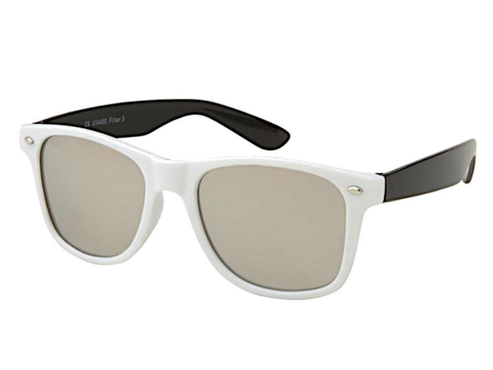 Sonnenbrille Nerd weiß schwarz Unisex Brille silbern verspiegelt 400 UV