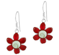 Load image into Gallery viewer, Shivaauge Emaille Blume rot Silberohrring Ohrring Ohrhänger 925er Sterling Silber Shiva Auge Damen
