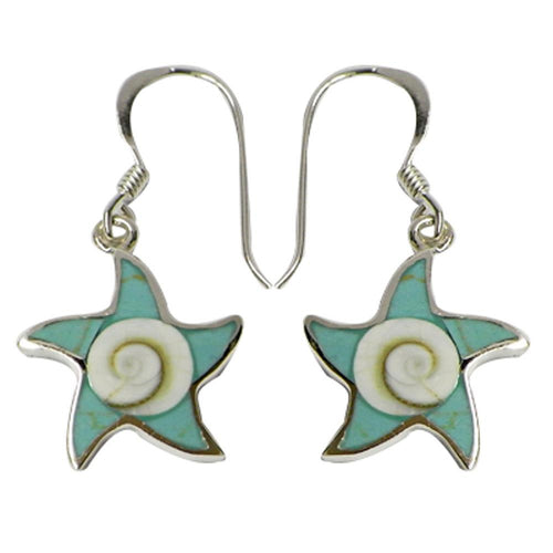 Seestern Ohrringe Shiva-Auge eye türkis Kunstharz 925er Silber Ohrhänger Shivaauge