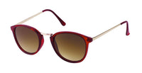 Load image into Gallery viewer, The Vintage Sonnenbrille rund Retro Steg gebogen 400UV Metallgestell John Lennon features a red round frame, brown gradient lenses, thin gold metal arms, and offers UV-Schutz 400. Displayed on a white background.
