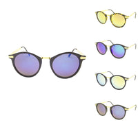 Load image into Gallery viewer, A set of five Sonnenbrille rund Vintage 400UV Metall verziert golden John Lennon Stil with gold and black frames and blue, yellow, and purple reflective lenses, displayed on a white background.
