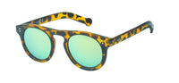 Load image into Gallery viewer, The Sonnenbrille rund John Lennon Style Punkte Vintage Retro 400UV Panto getigert features green-tinted mirrored lenses, thick curved arms, and classic Panto design, offering UV 400 protection—displayed on a white background.
