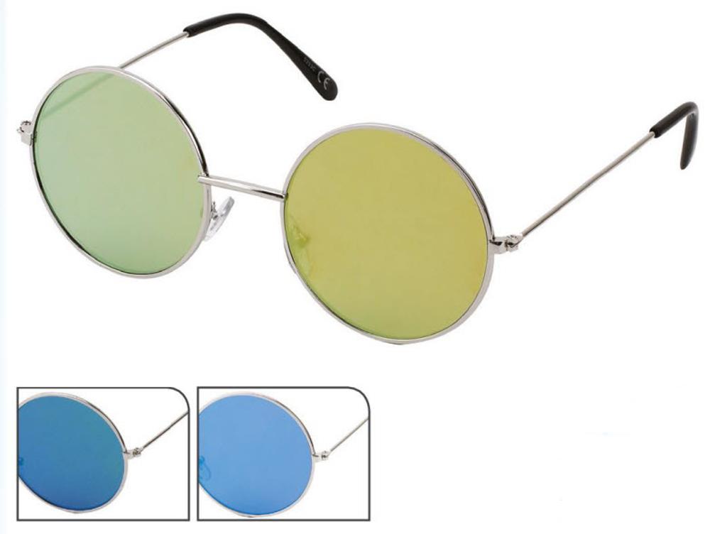 Sonnenbrille Round John-Lennon-Style 400 UV Metall silbern verspiegelt Steg lang