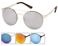 Cargar imagen en el visor de la galería, Sonnenbrille Panto Doppelsteg Round 400 UV verspiegelt Metall schwarz golden
